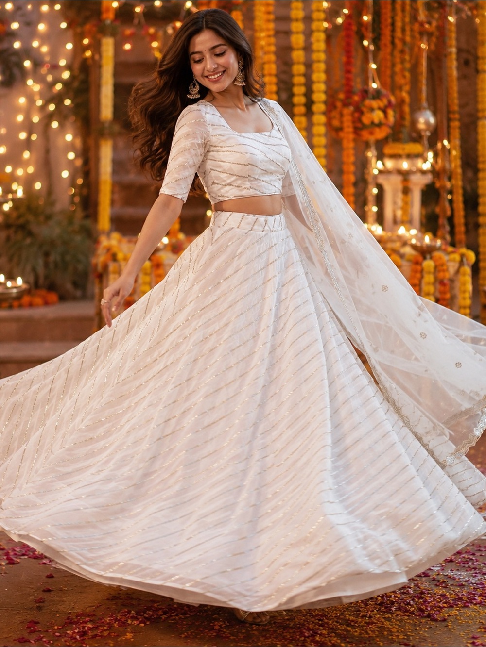 Elegant White Sequined Lehenga Set